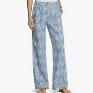 Chico's Blue Ikat Linen Wide Leg Pants Trouser Size 1 US Medium Vacation Casual
